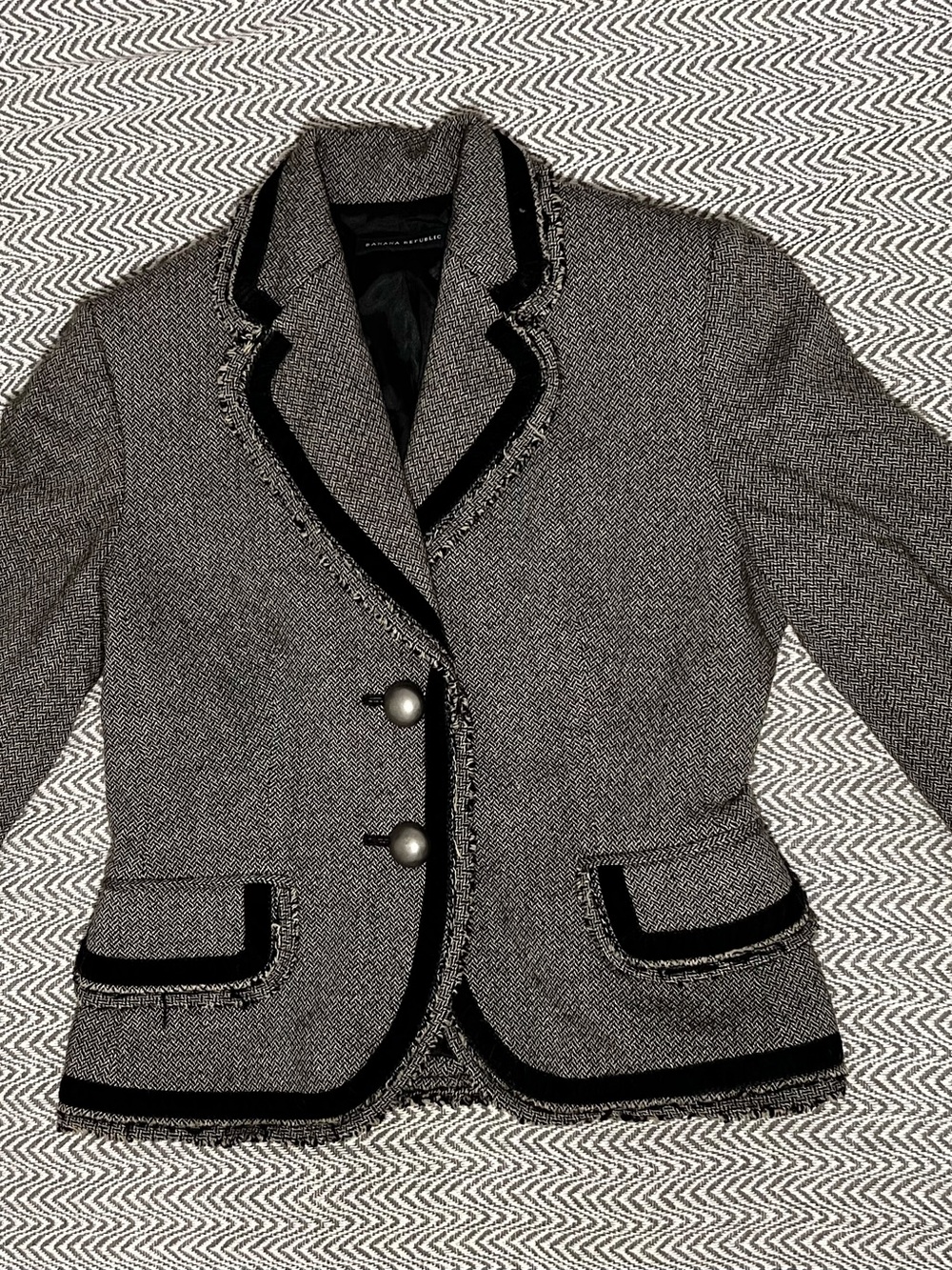 Banana Republic Blazer Jacket Women's Wool Chevron Velvet Trim
